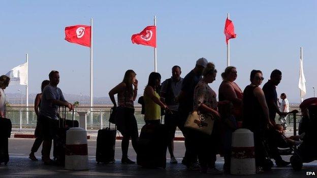 British tourists arrive at the Enfidha International airport