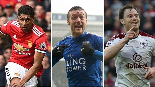 Marcus Rashford, Jamie Vardy and Ashley Barnes