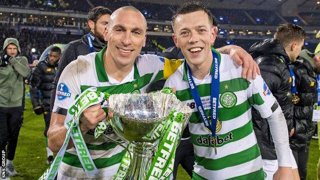 Celtic captain Scott Brown with the Scottish League Cup