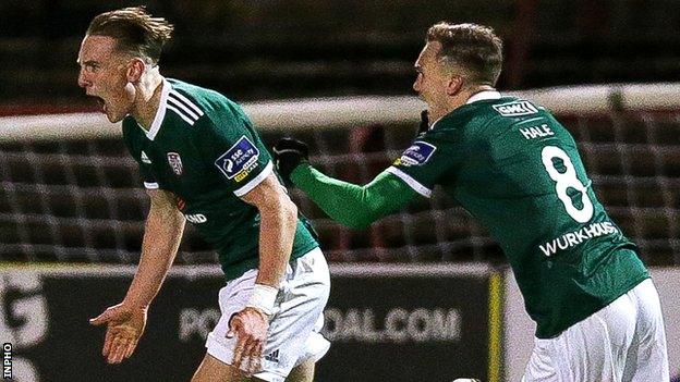 Ronan Curtis celebrates after scoring the only goal in Tuesday's match at Dalymount Park