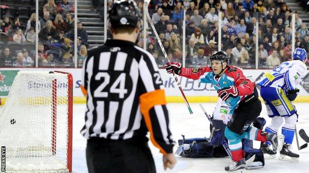 David Rutherford celebrates his equaliser for the Giants against Coventry Blaze