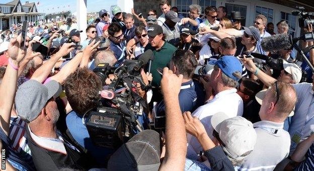 Phil Mickelson answers questions after the third round at the US Open