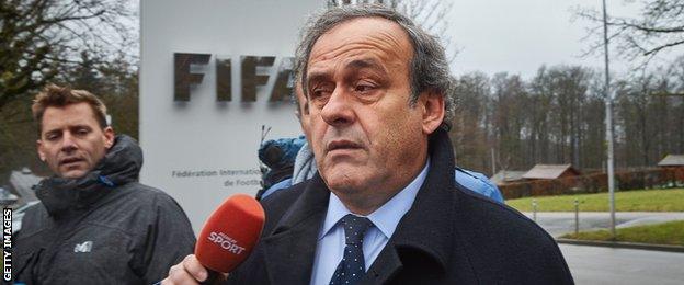 Former Uefa president Michel Platini is questioned by the press