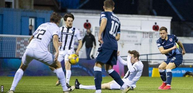 Jamie Gullan scores for Raith Rovers against Dunfermline