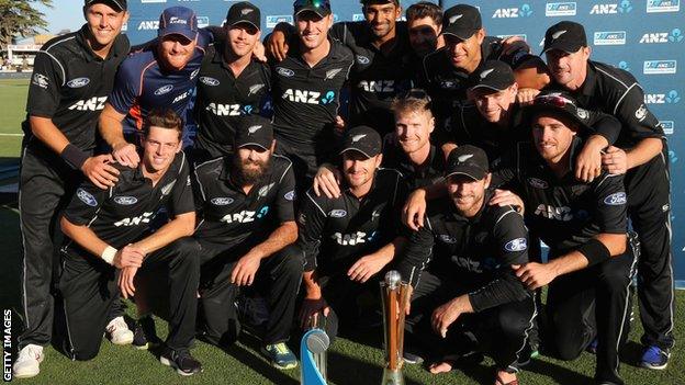 New Zealand with the Chappell-Hadlee series trophy