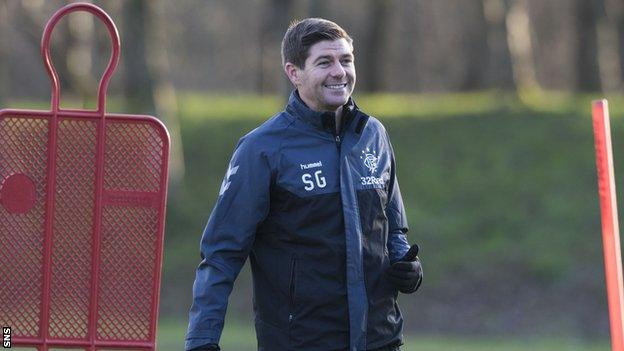 Rangers manager Steven Gerrard is all smiles during training