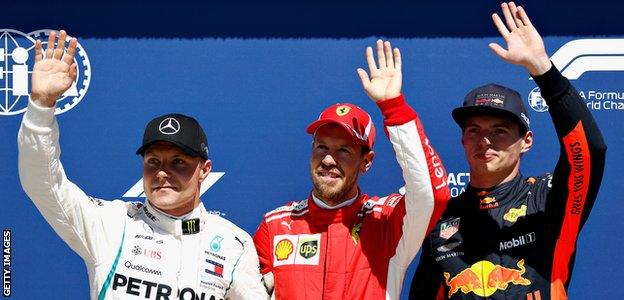 Valtteri Bottas, Sebastian Vettel and Max Verstappen