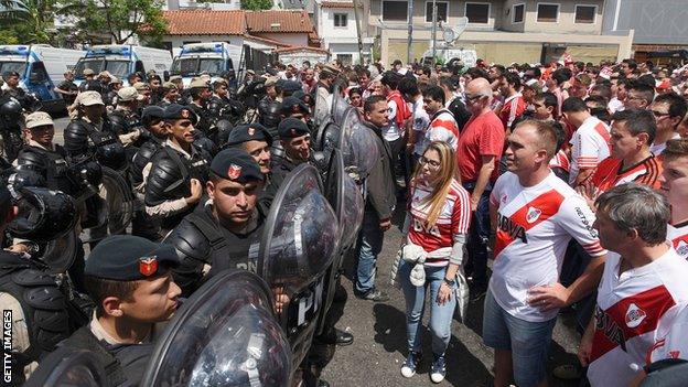 Police block River fans outside the stadium