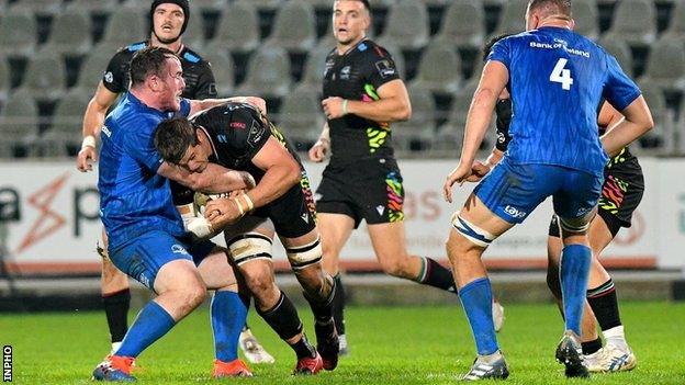 Leinster's Peter Dooley tackles Zebre's Johann Meyer