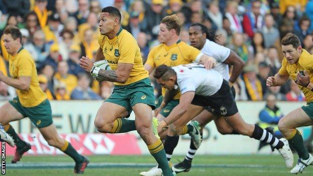 Israel Folau in full flow against Fiji