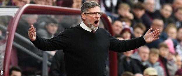 Craig Levein in the Hearts technical area