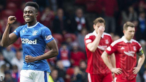 Rangers' Joe Dodoo (left) celebrates his goal against Aberdeen