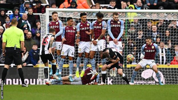 Kieran Trippier scores for Newcastle United against Aston Villa in the Premier League