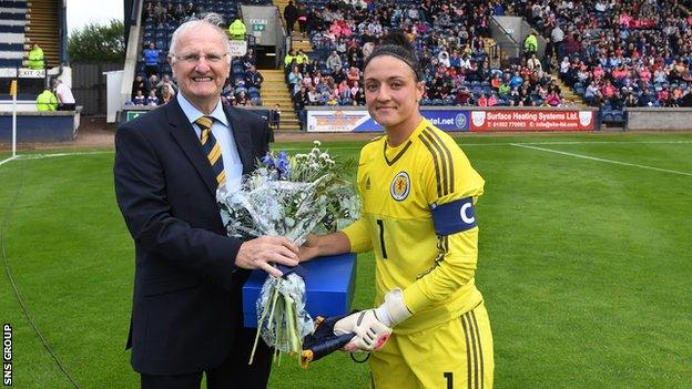 Gemma Fay was presented with her 200th Scotland cap prior to kick off