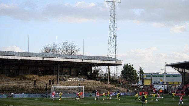 The unused Kop stand at Wrexham AFC's Racecourse ground