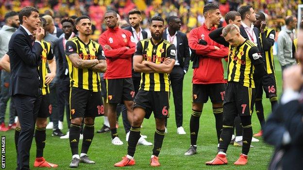 Watford players and manager Javi Gracia at Wembley