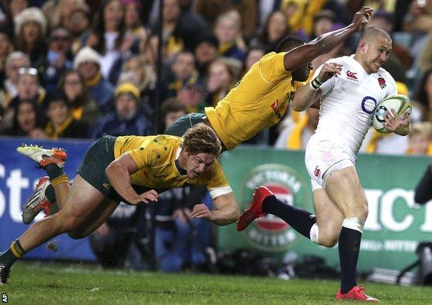 Mike Brown scores for England