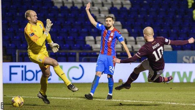 Liam Boyce scores for Hearts against Inverness CT