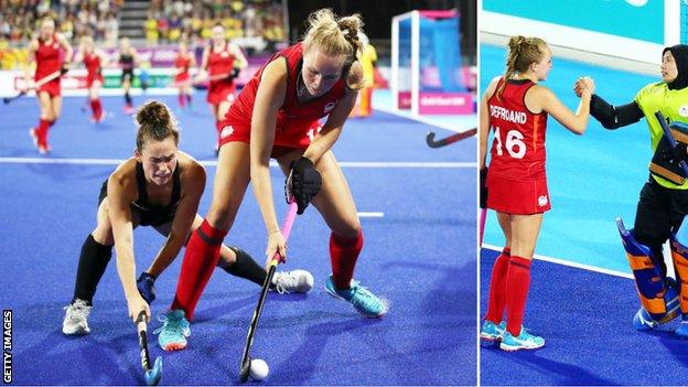 Emily Defroand in action for England during the Commonwealth Games