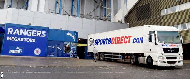 Sports Direct truck at the Rangers Megastore at Ibrox