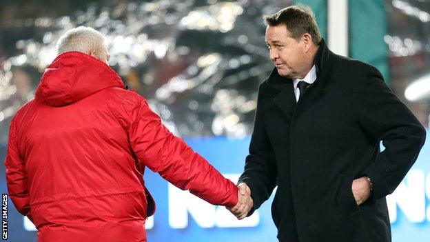 Warren Gatland and Steve Hansen shake hands before the first Test