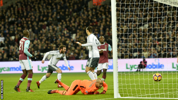 Substitute Juan Mata celebrates scoring for Manchester United against West Ham