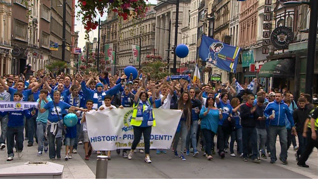 Bluebirds march in the city centre