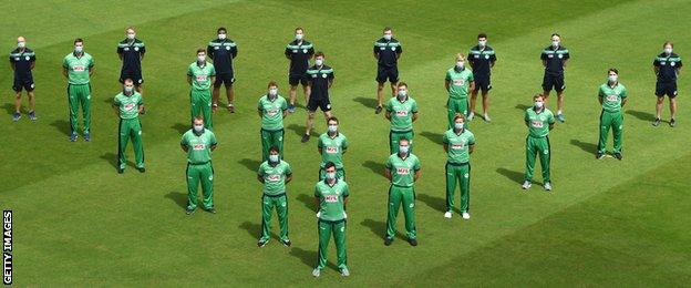 Ireland pose for a socially distanced team photo