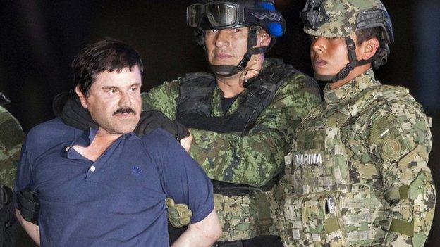 Joaquín Guzman Loera (El Chapo) with authorities