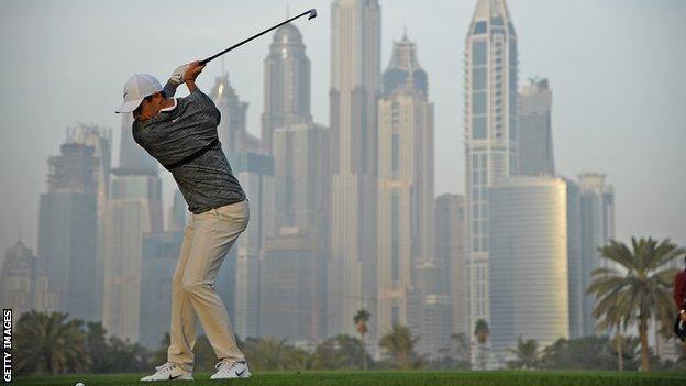 Rory McIlroy completing his second round at the Dubai Desert Classic