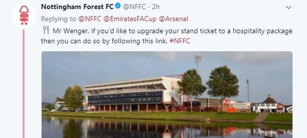 Nottingham Forest were quick off the mark with a cheeky hospitality invitation to Wenger