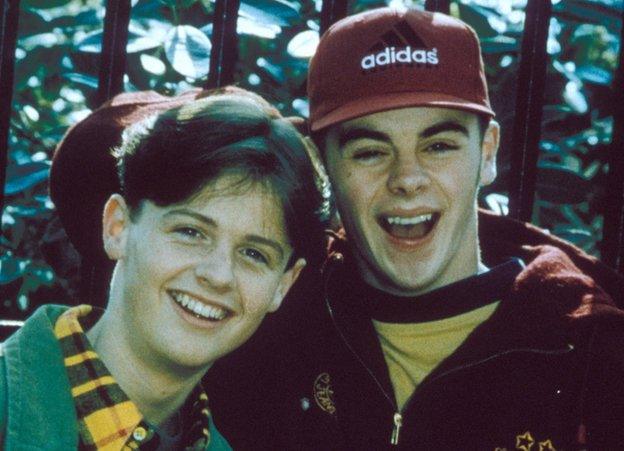 Anthony McPartlin as PJ and Declan Donnelly as Duncan on Byker Grove, 1993