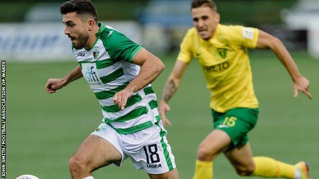 New Saints' Louis Robles in action against MŠK Žilina