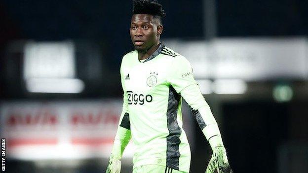 Ajax goalkeeper Andre Onana in playing kit