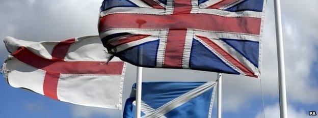 The Union Flag, the Cross of St George and the Saltire