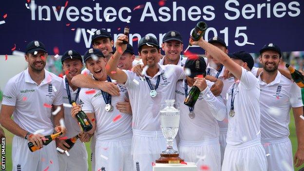 England celebrate winning the Ashes