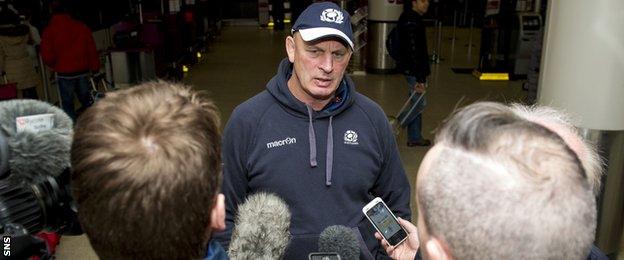 Scotland coach Vern Cotter talks to the media