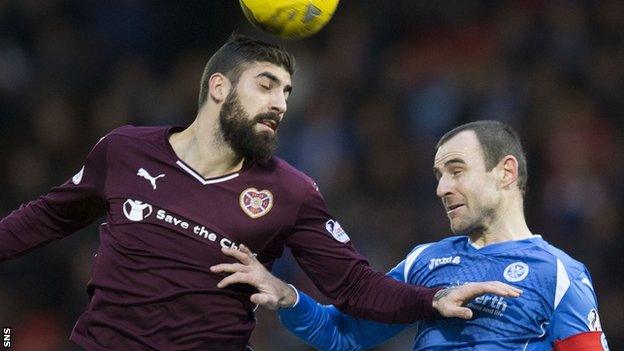 Hearts' Juanma tussels with St Johnstone's Dave Mackay