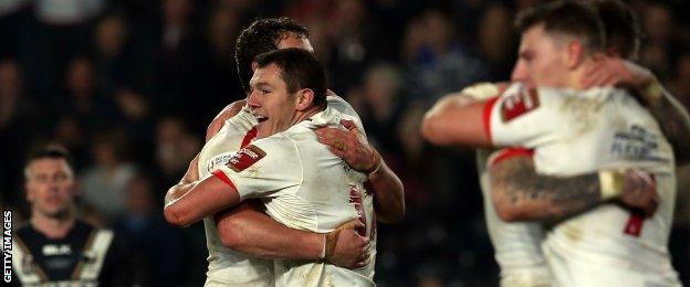 England celebrate Brett Ferres's first-half try