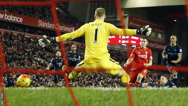 James Milner scores for Liverpool