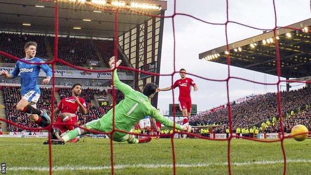 Rangers' Josh Windass scores against Aberdeen