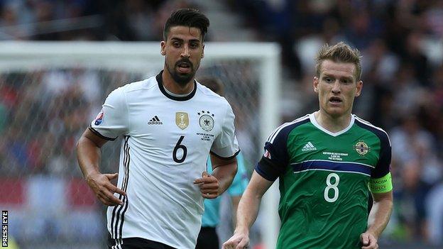 Sami Khedira and Steven Davis in action during Northern Ireland's 1-0 defeat by Germany at the Euro 2016 finals in France