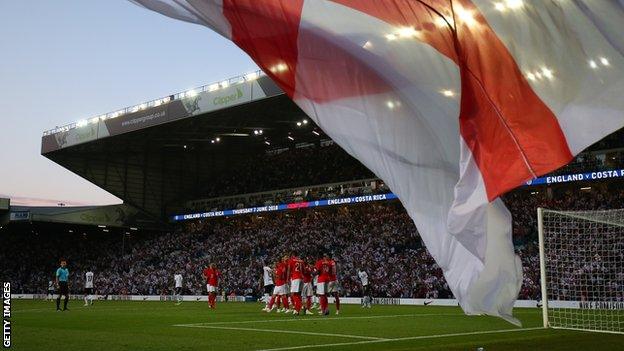 England players celebrate their second goal in their victory over Costa Rica at Elland Road