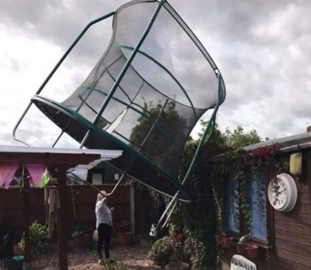 A trampoline lifts off in Shifnal, Shropshire