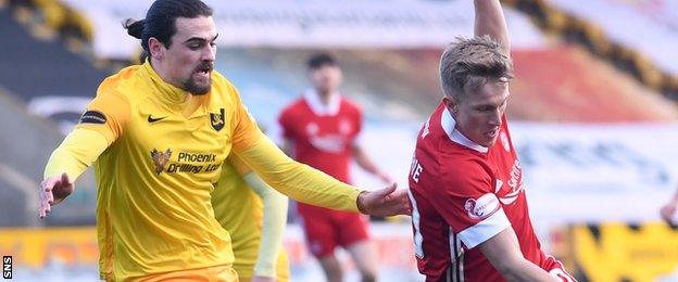 Ciaron Brown of Livingston and Aberdeen's Ross McCrorie.