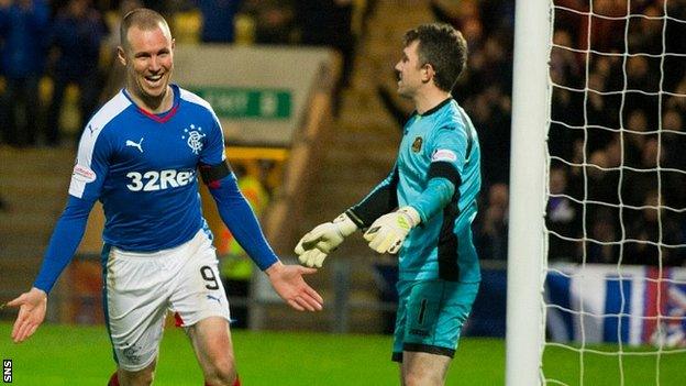 Kenny Miller celebrates after scoring for Rangers against Dumbarton