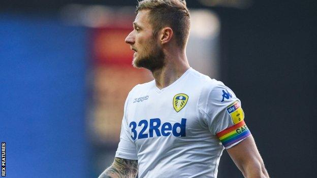 Leeds skipper Liam Cooper wears a rainbow armband as part of the EFL's campaign