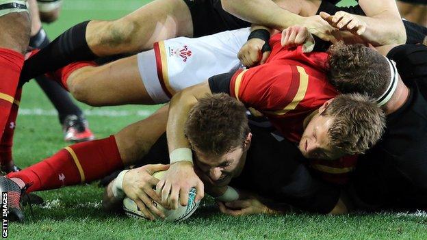 Beauden Barrett scores his second try of the third Test