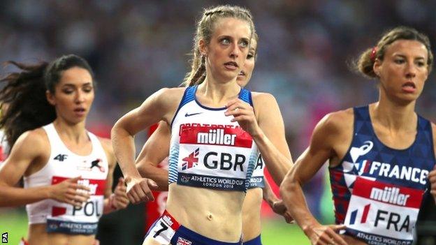 Jemma Reekie runs in the 1500m at the Athletics World Cup