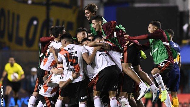 River Plate players celebrate reaching the final